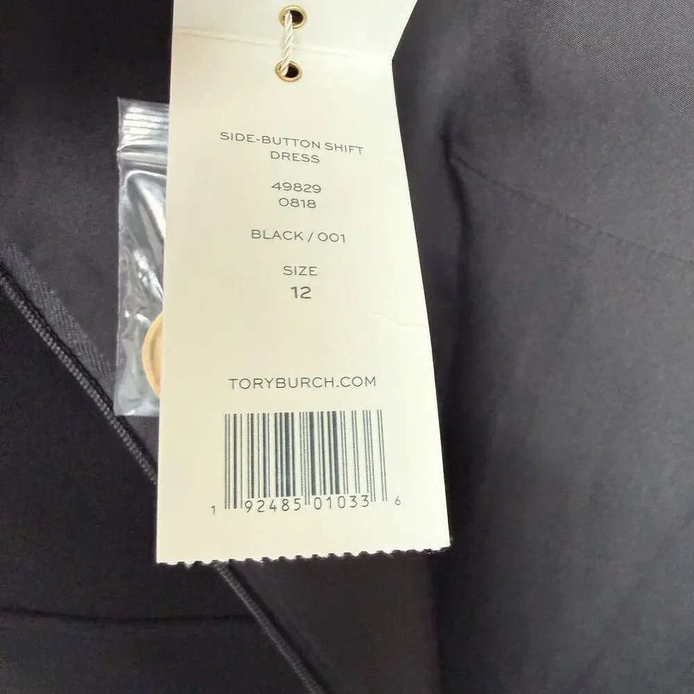 Tory Burch Black Side-Button Shift Dress Size 12 NWT